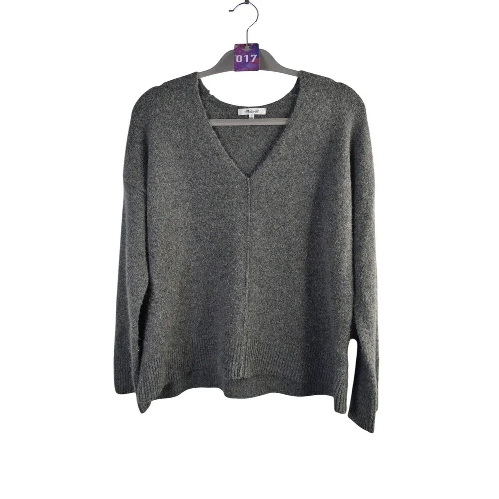 Madewell Oversized V Neck Sweater Womens Wool Blend S Cozycore Soft Grunge Gray